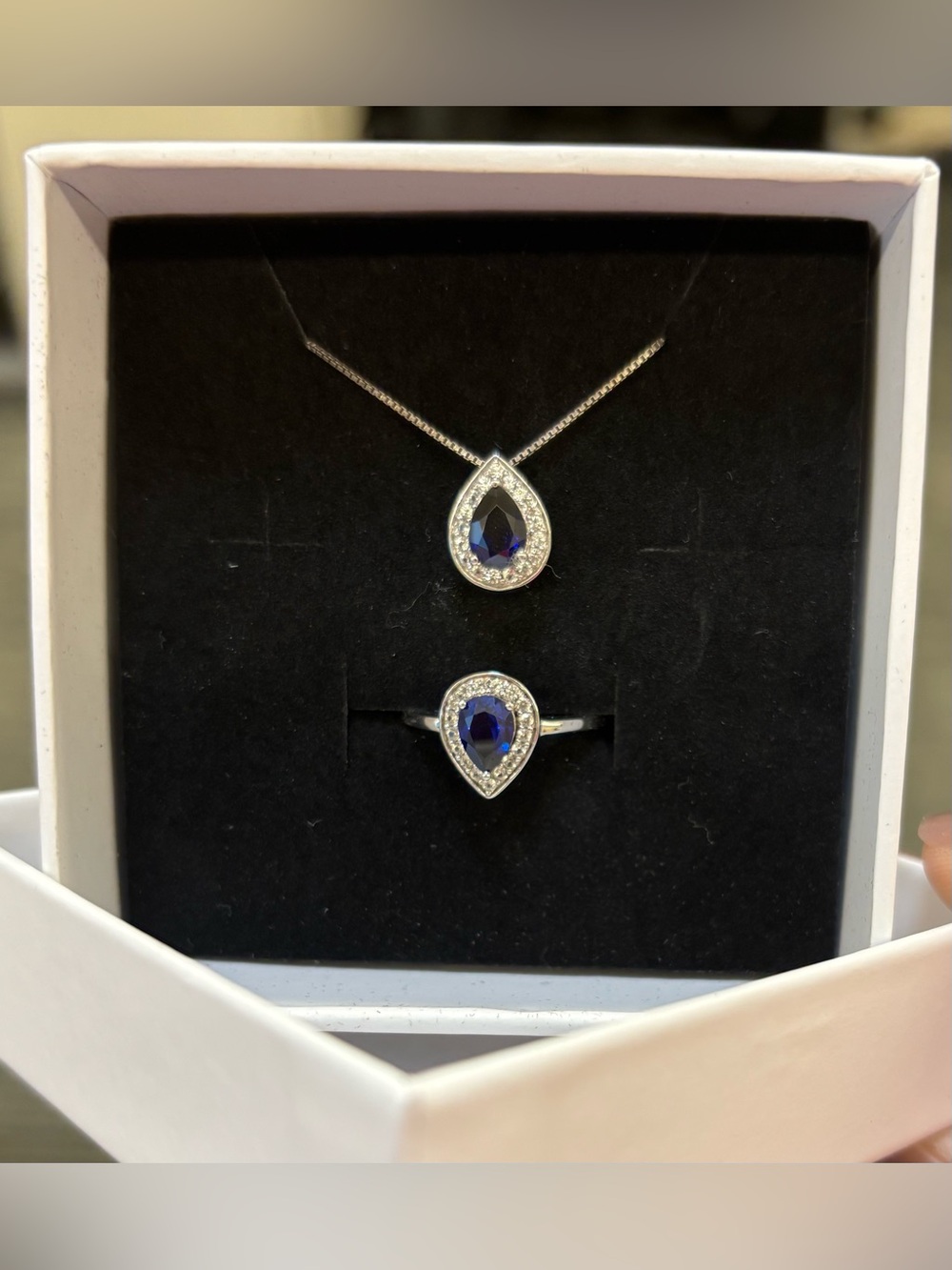Kay Jewelers Silver and Sapphire Ring & Necklace Set
